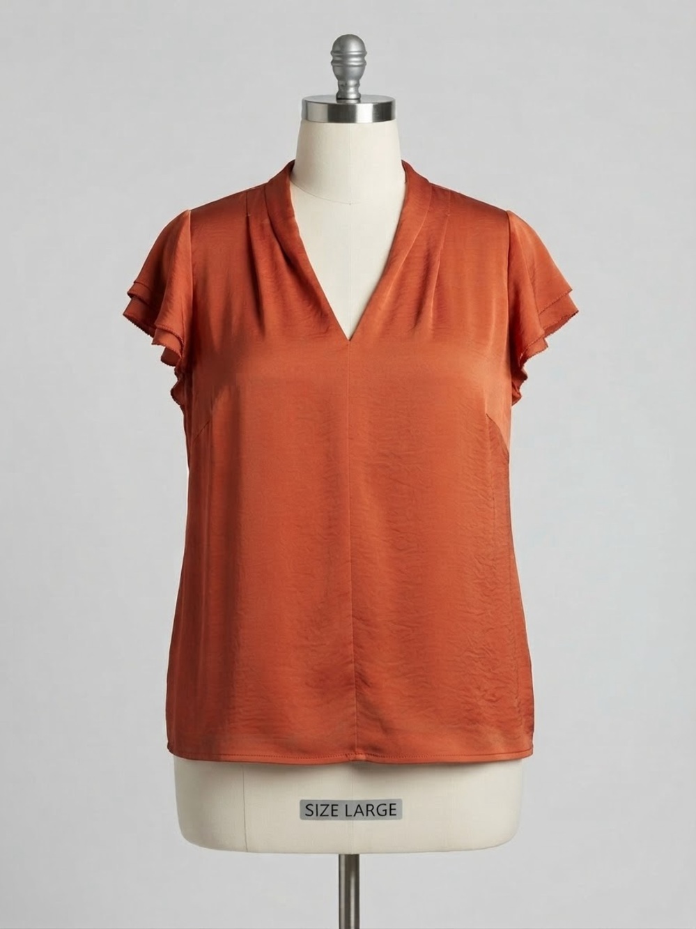 Nine West Burnt Orange V-Neck Flutter Sleeve Blouse